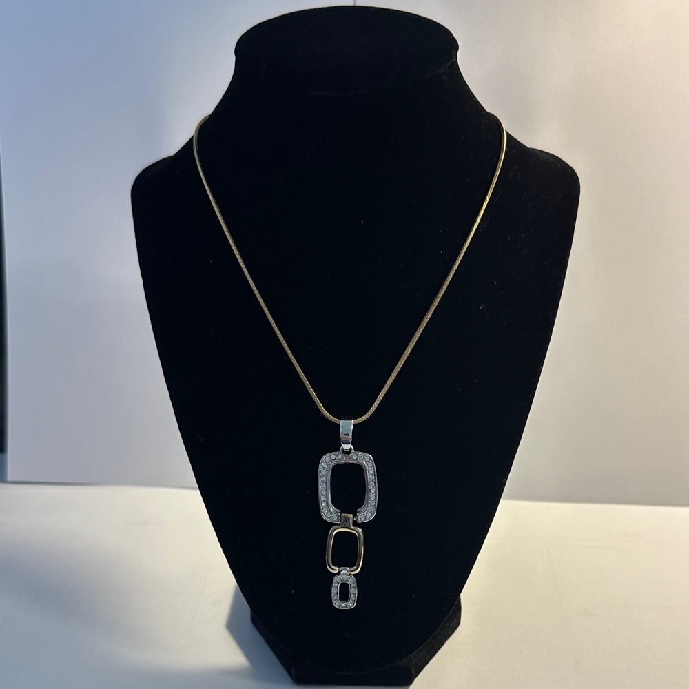 Gold Chain Necklace with Silver & Crystal Geometric Pendant